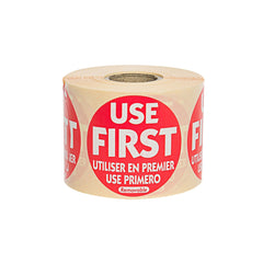 Red ‘Use First’ Label 50mm Round - 500pcs