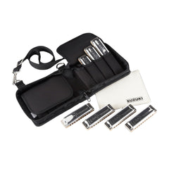 Suzuki Manji Major 10-Hole diatonic harmonica 7 keys set with soft case (G, A, Bb, C, D, E, F)