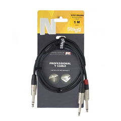 Stagg stereo large jack to 2 x mono large jack Y cable - 1m