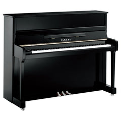 Yamaha P116 Upright Piano – Polished Ebony with Chrome Fittings