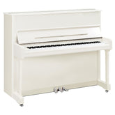 Yamaha P121 upright piano – Polished White with Chrome Fittings
