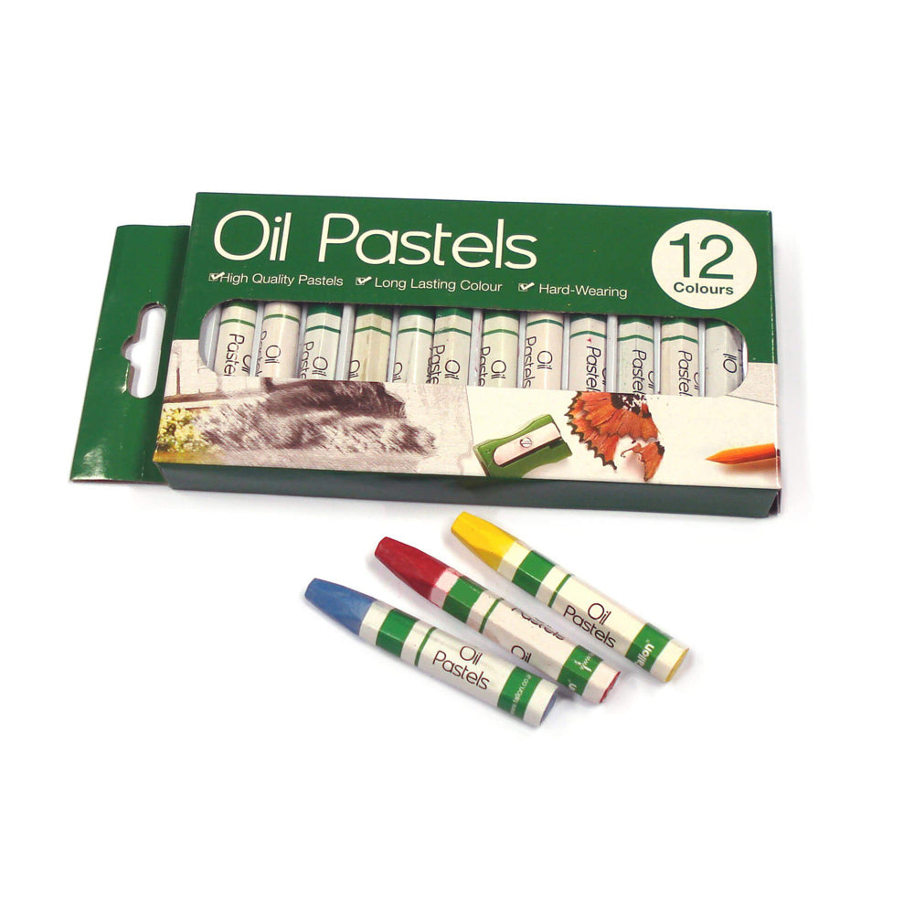 Tilgear 12-piece oil pastel set with colorful sticks arranged in a row, perfect for art and craft painting projects.