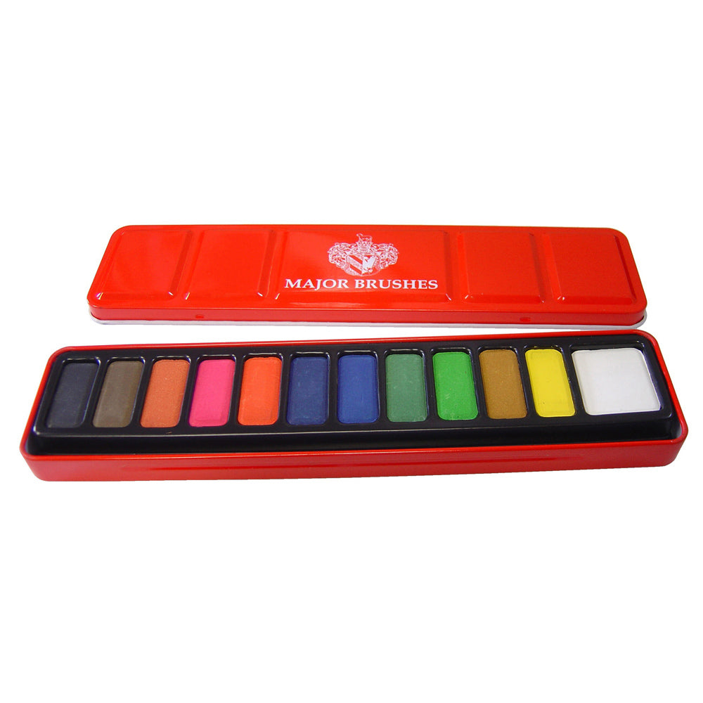 Watercolour tin with 12 color blocks from Tilgear, showcasing vibrant watercolor paints for art and craft projects.