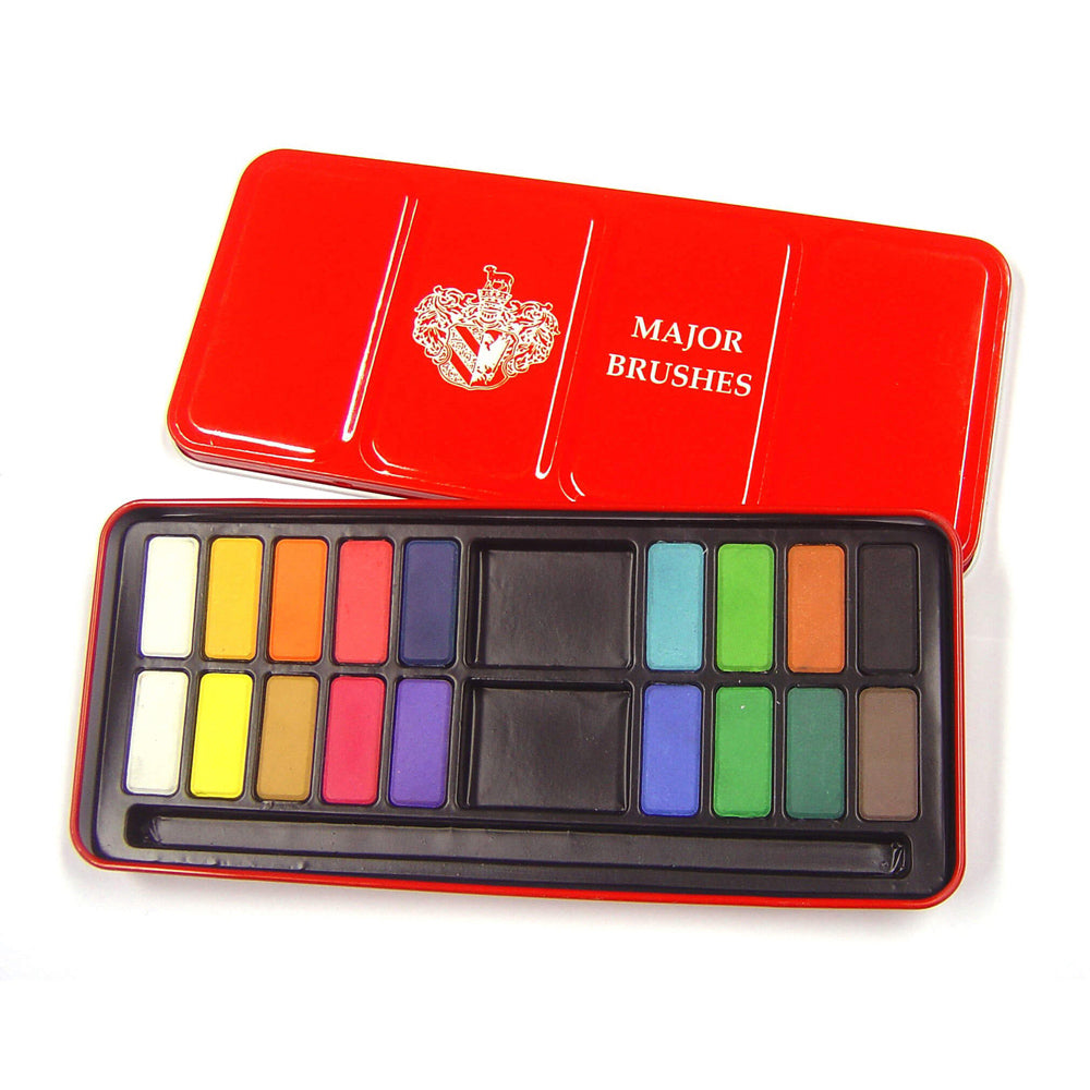 Tilgear 18-Block Watercolour Tin with vibrant watercolor paints for art and craft projects, displayed in an open metal case.