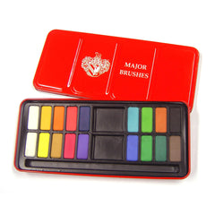Tilgear 18-Block Watercolour Tin with vibrant watercolor paints for art and craft projects, displayed in an open metal case.