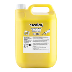 Bright yellow ready mixed poster paint in a 5-liter container by Tilgear, suitable for art and craft projects.