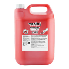 Bright red ready mixed poster paint in a 5-liter container from Tilgear, ideal for art and craft projects.