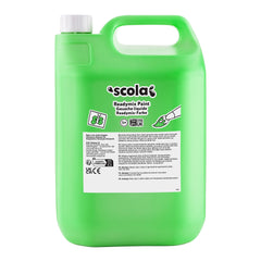 Brilliant green ready mixed poster paint by Tilgear in a 5-liter container, ideal for arts and crafts projects.