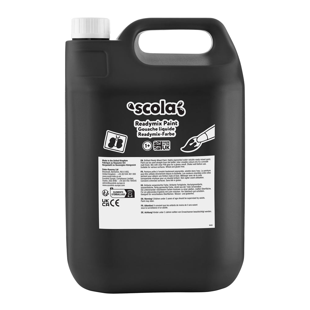 Black ready-mixed poster paint by Tilgear in a 5-liter container, perfect for art and craft projects.