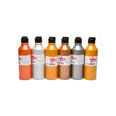 Six tubes of Tilgear Ready Mixed Poster Paint Metallic set, vibrant metallic colors for arts and crafts projects.
