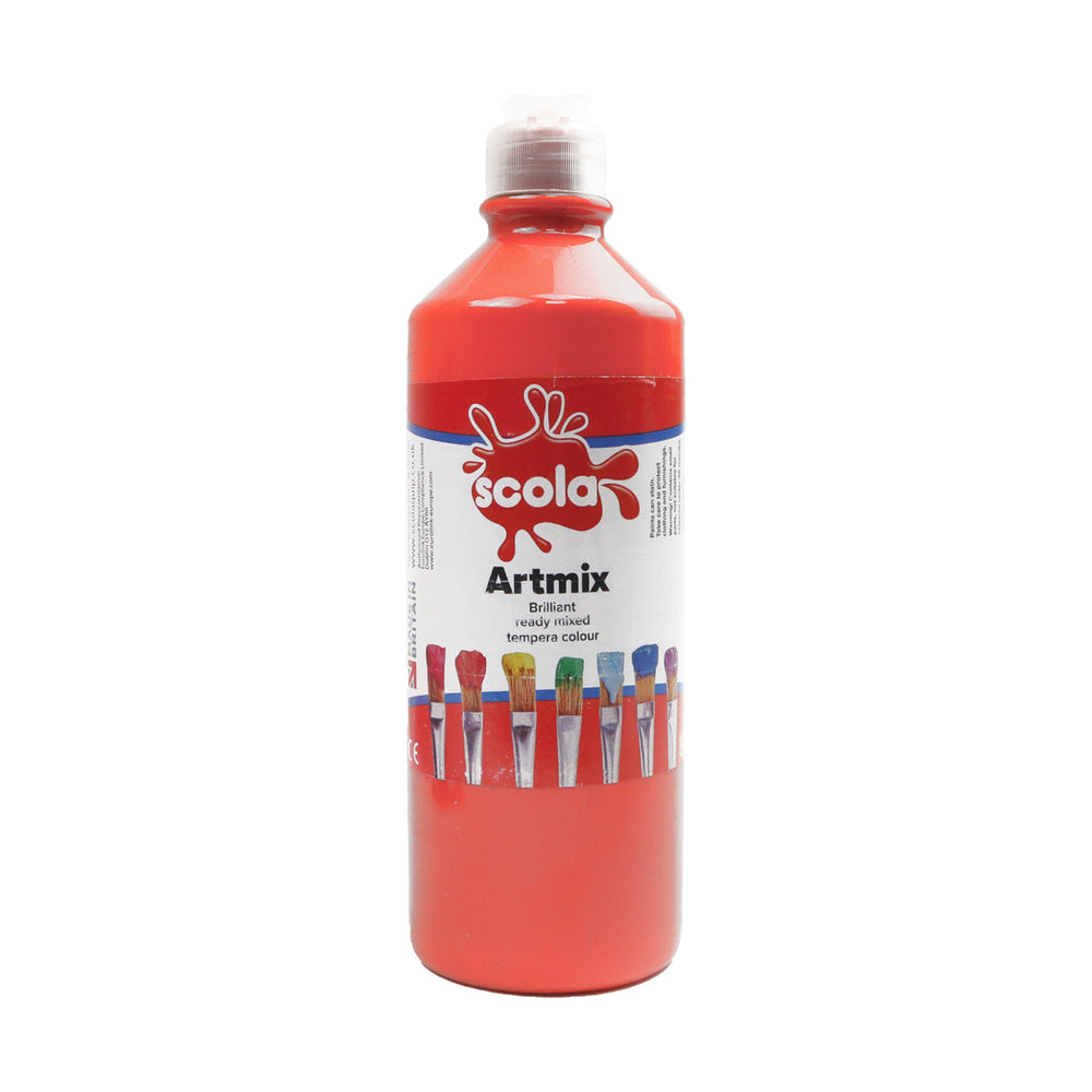 600ml bottle of Tilgear Ready Mixed Poster Paint Vermillion in a plastic bottle for arts and crafts projects.