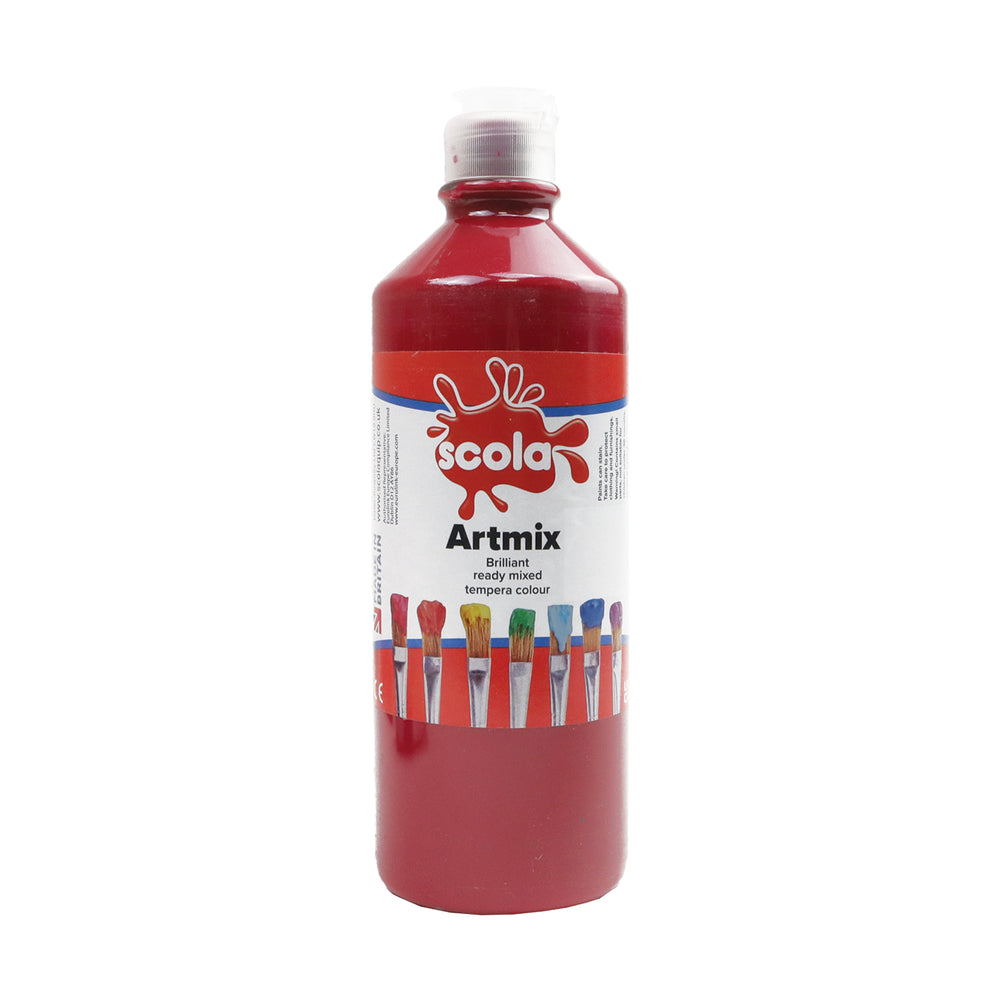 Bright red ready mixed poster paint in a 600ml container from Tilgear, suitable for art and craft projects.