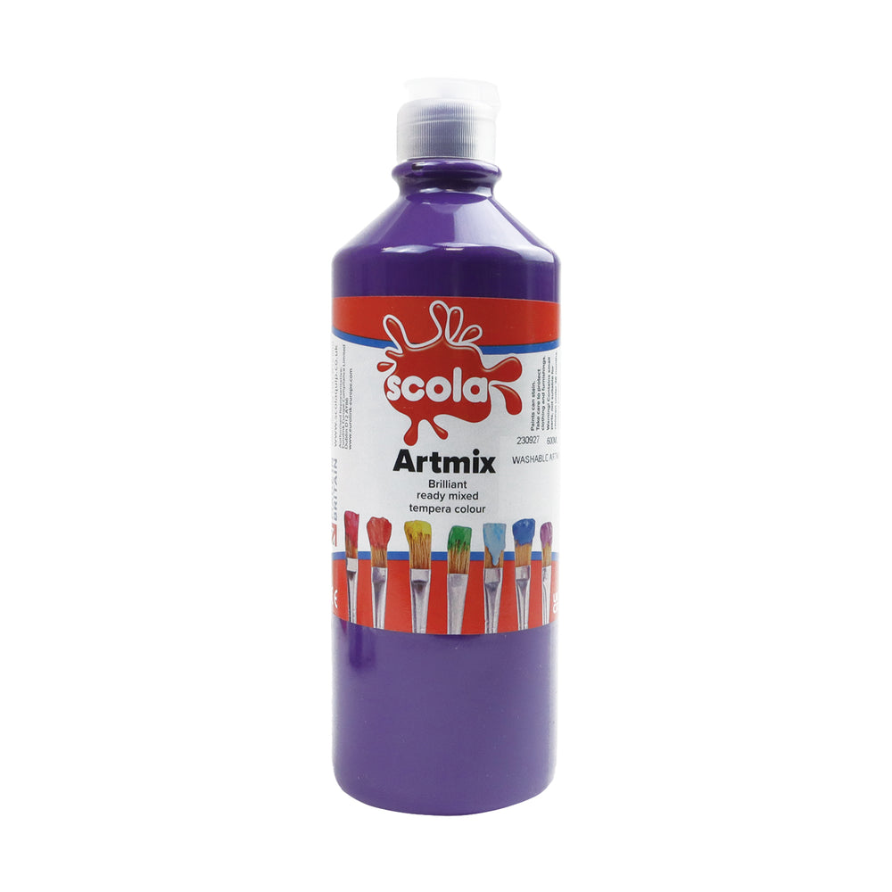600ml bottle of Tilgear purple ready mixed poster paint, ideal for arts and crafts projects, with a vibrant purple color.