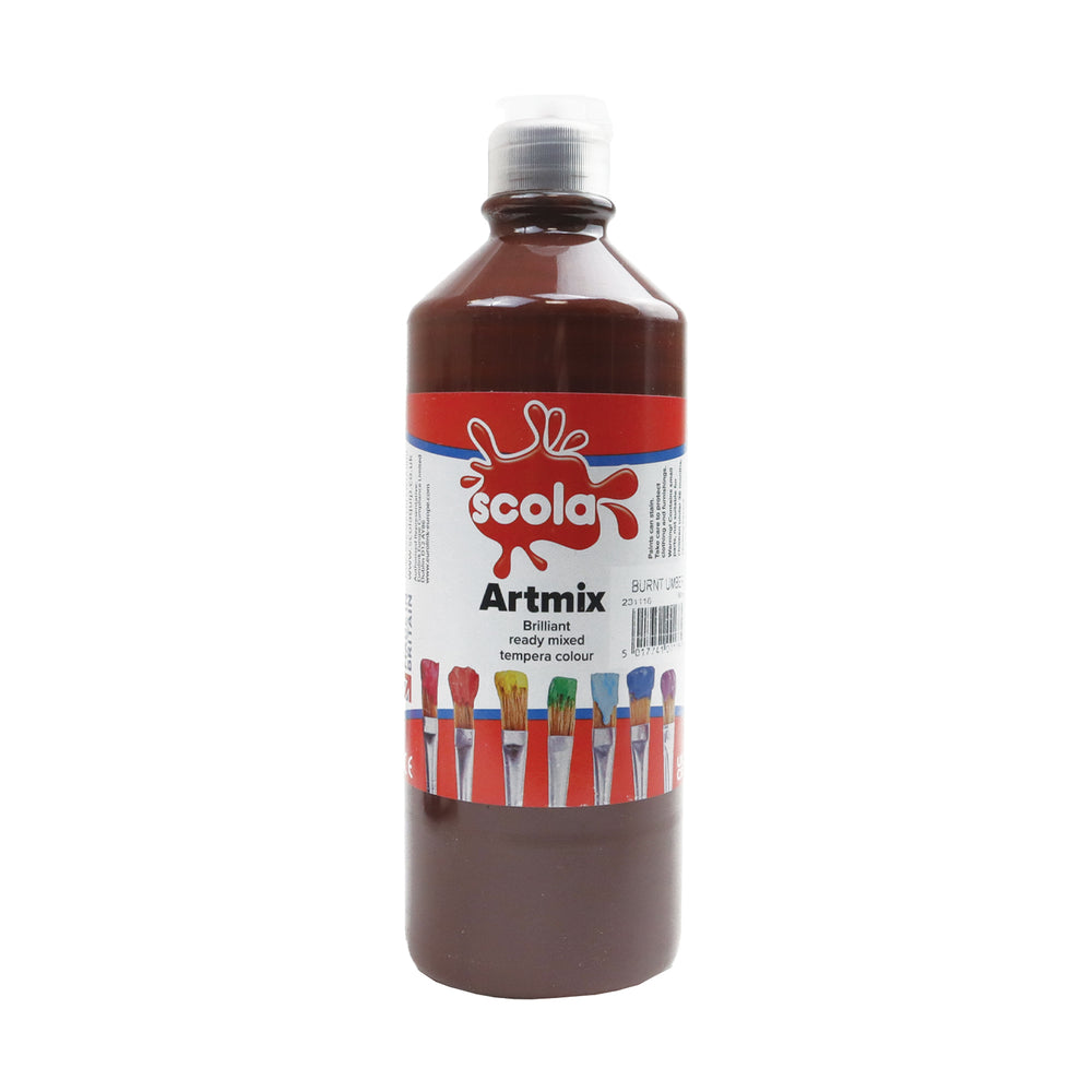 600ml jar of Tilgear Ready Mixed Poster Paint in Burnt Umber, ideal for art and craft projects, with a smooth, rich color.