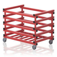 VENDIPLAS EQUIPMENT TROLLEY RED, OPEN TOP, WIDE SLATS