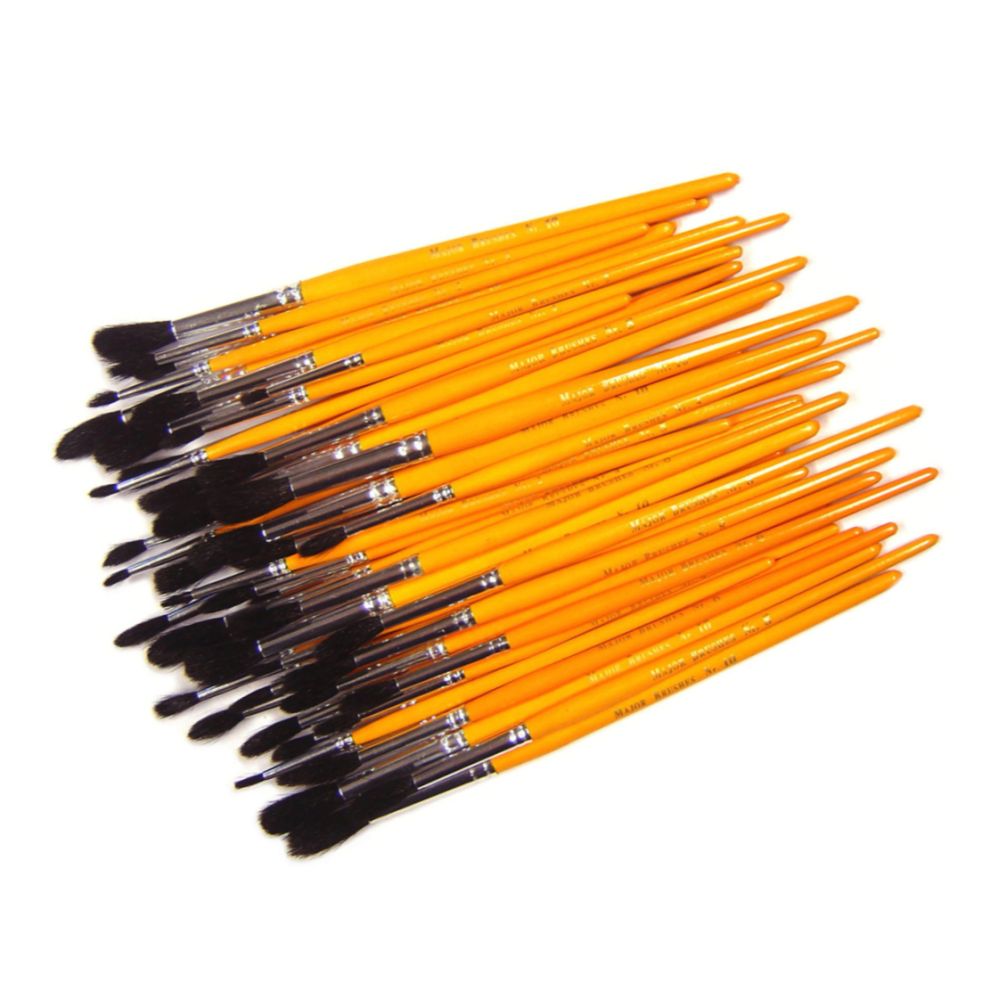 Soft hair paintbrush with yellow handle from Tilgear, pack of 50, ideal for art and craft painting projects.