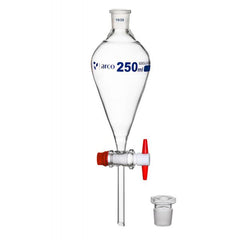 Glass Squibb Separating Funnel 29/32 with interchangeable plastic stopper and PTFE stopcock - 1L x 2pcs