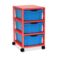 Gratnells Red GratStack Single Trolley with 3 Deep Trays - Royal Blue