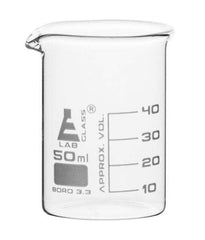 LabGlass® Beaker Low form, with spout made of borosilicate glass, graduated, 50ml. (Pack of 12)