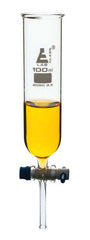 Funnel Dropping - Cylindrical, cap. 100ml, socket size 19/26, borosilicate glass, Un-graduated cylindrical with glass stopcock & interchangeable plastic stopper (Each)
