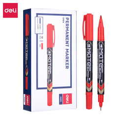 DELI EU10440 Dual Tip Permanent Marker 0.5mm-1m(1x12)Red