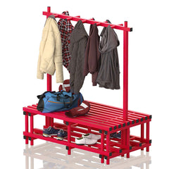 VENDIPLAS DOUBLE SIDED BENCH AND RAIL 1.50M L X 0.71M W X 0.49M H, RED