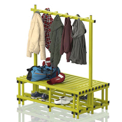 VENDIPLAS DOUBLE SIDED BENCH AND RAIL 1.50M L X 0.71M W X 0.49M H, YELLOW