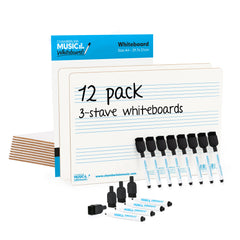 A4 mini dry-wipe music whiteboard with 3 pre-printed staves - 12 pack