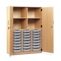 Monarch 24 single tray storage cupboard with 4 compartments – Light grey