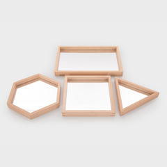 WOODEN SHAPE MIRROR TRAYS, PK4