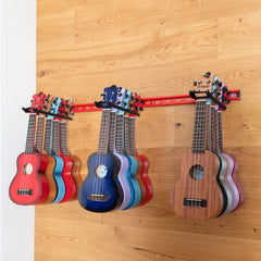 Ukulele wall hanger for up to 15 ukuleles - Red