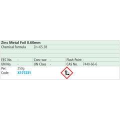 Zinc Metal Foil 0.6mm 250g