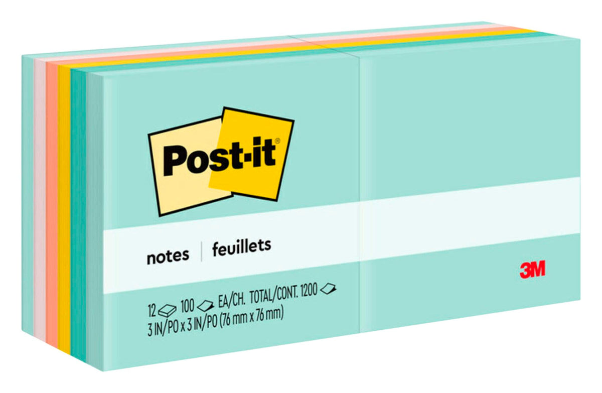PAD NOTES POST-IT 3X3 BEACHSIDE CAFE MMM654AST PACK OF 12