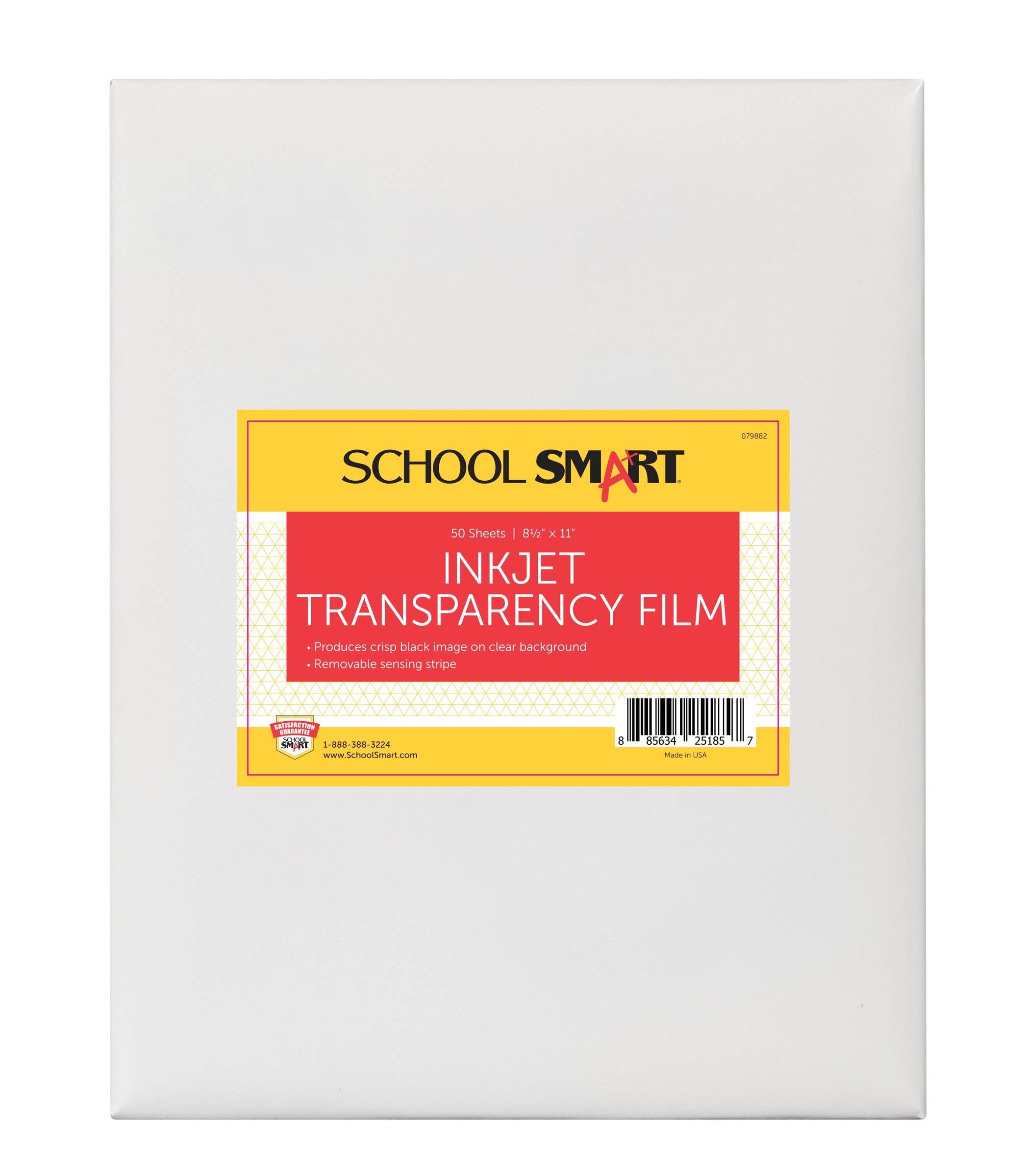 TRANSPARENCY FILM INKJET W/REMOVABLE STRIP PACK OF 50 - SCHOOL SMART