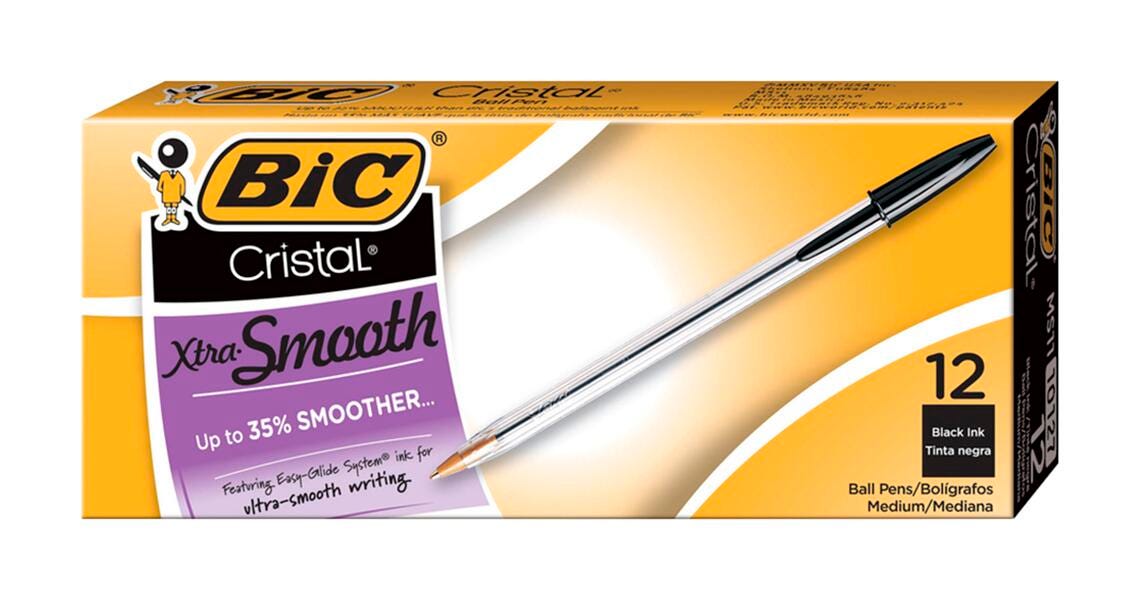 PEN BLACK BALLPOINT CRISTAL STICK MEDIUM 1.0MM PACK OF 12