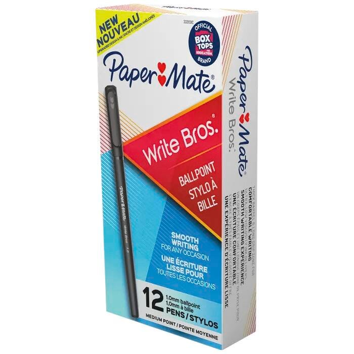 PEN BALLPOINT WRITE BROS. STICK MEDIUM BLACK PACK OF 12