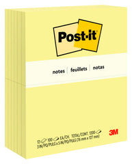 POST-IT NOTES 3X5 CANARY YELLOW PACK OF 12