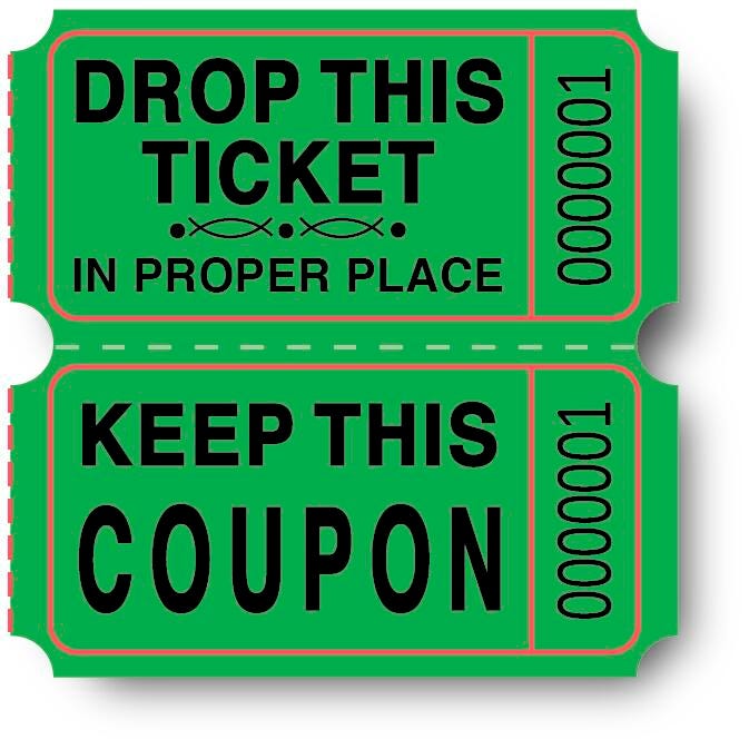 TICKETS DOUBLE ROLL GREEN 2X2 PACK OF 2000