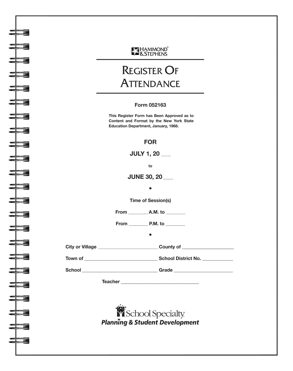BOOK RCD KPG ATTEND REG 8 1/2X11 H052163