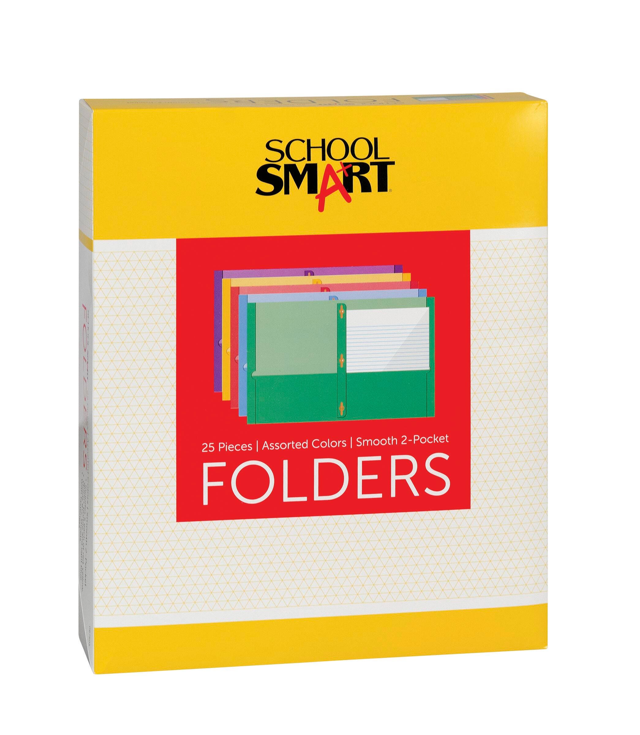 FOLDER 2-POCKET W/FASTENERS SMOOTH ASST PACK OF 25 SCHOOL SMART