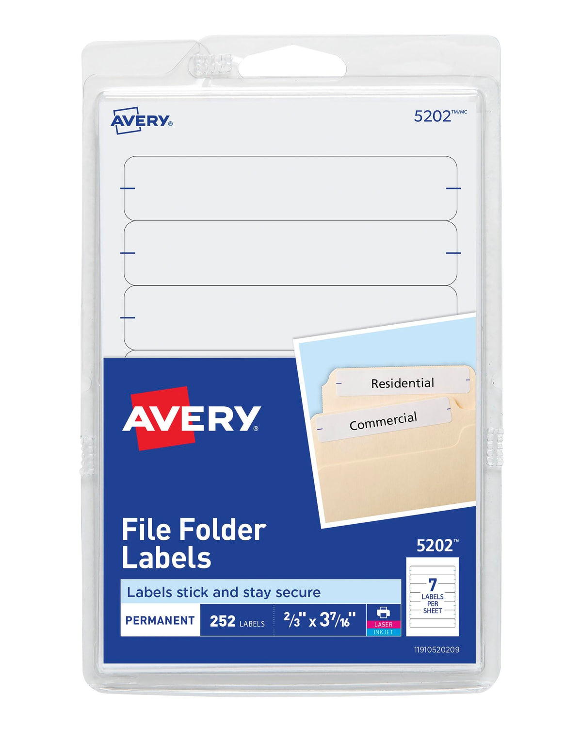 LABEL FILE FOLDER 11/16X3-7/16 IN WHITE PK OF 252 AVE05202