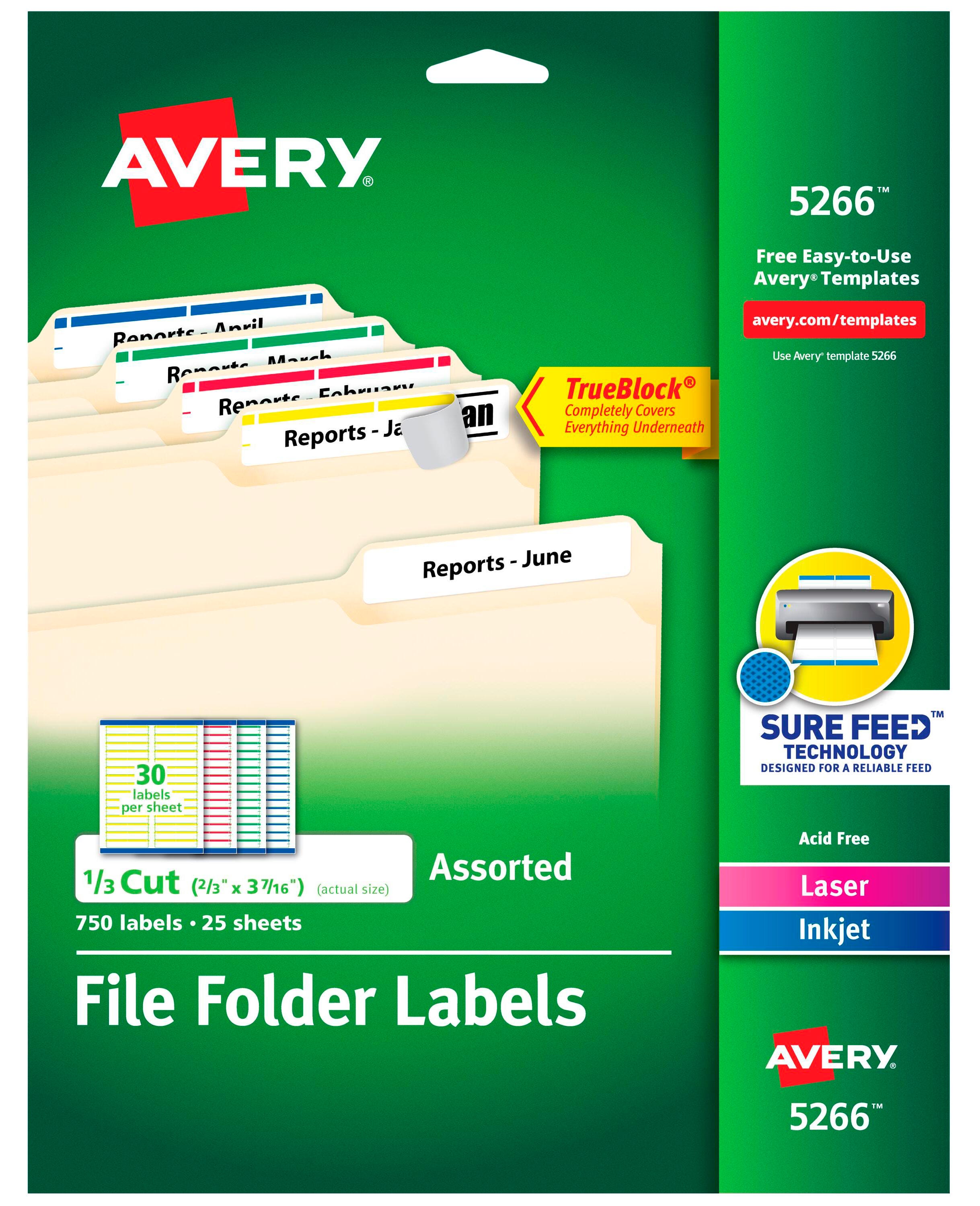 LABEL FILE FOLDER 2/3X3-7/16 IN ASST/WHITE PK OF 750 AVE5266