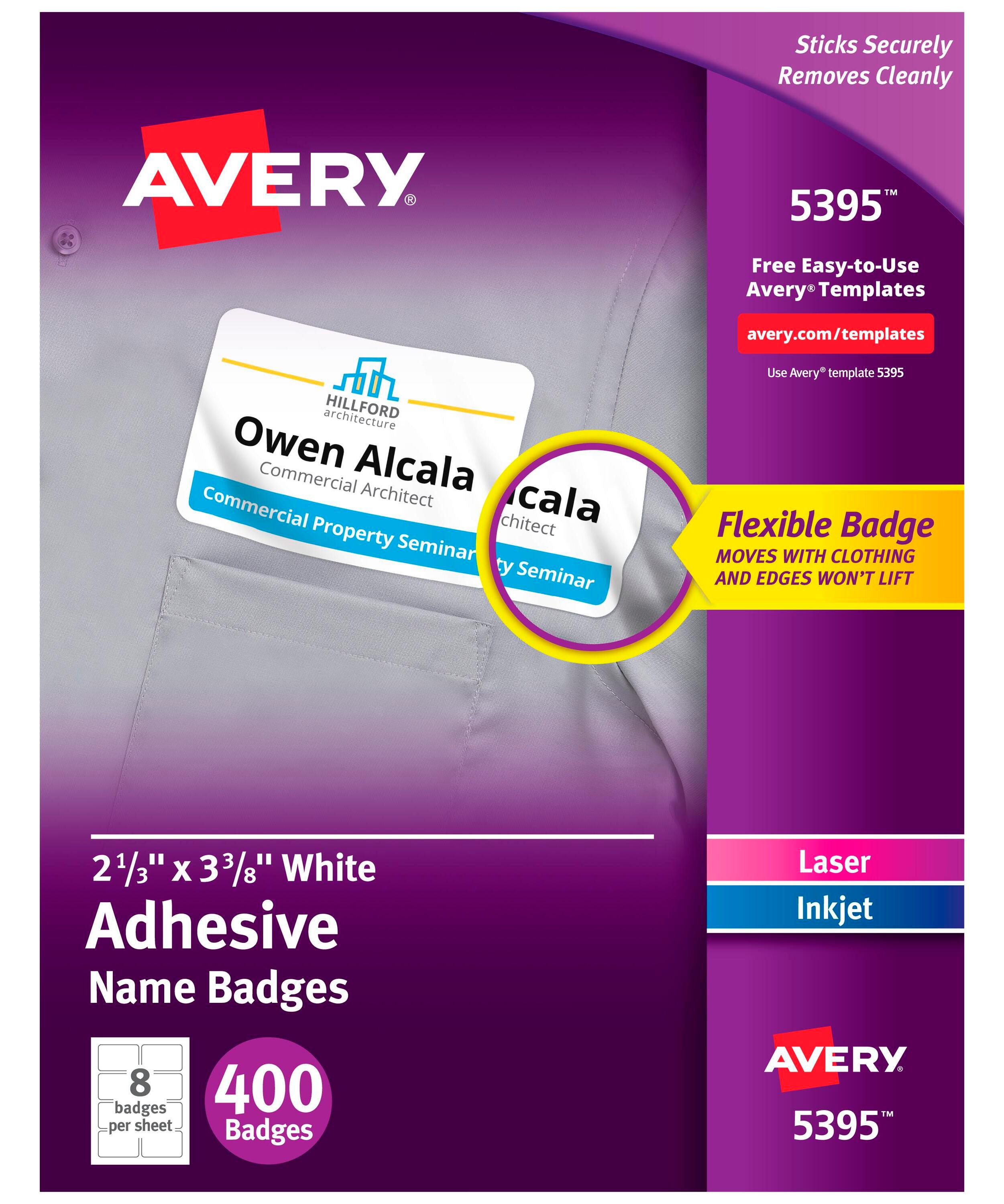 NAME BADGE ADHESIVE WHITE PK OF 400 AVE5395