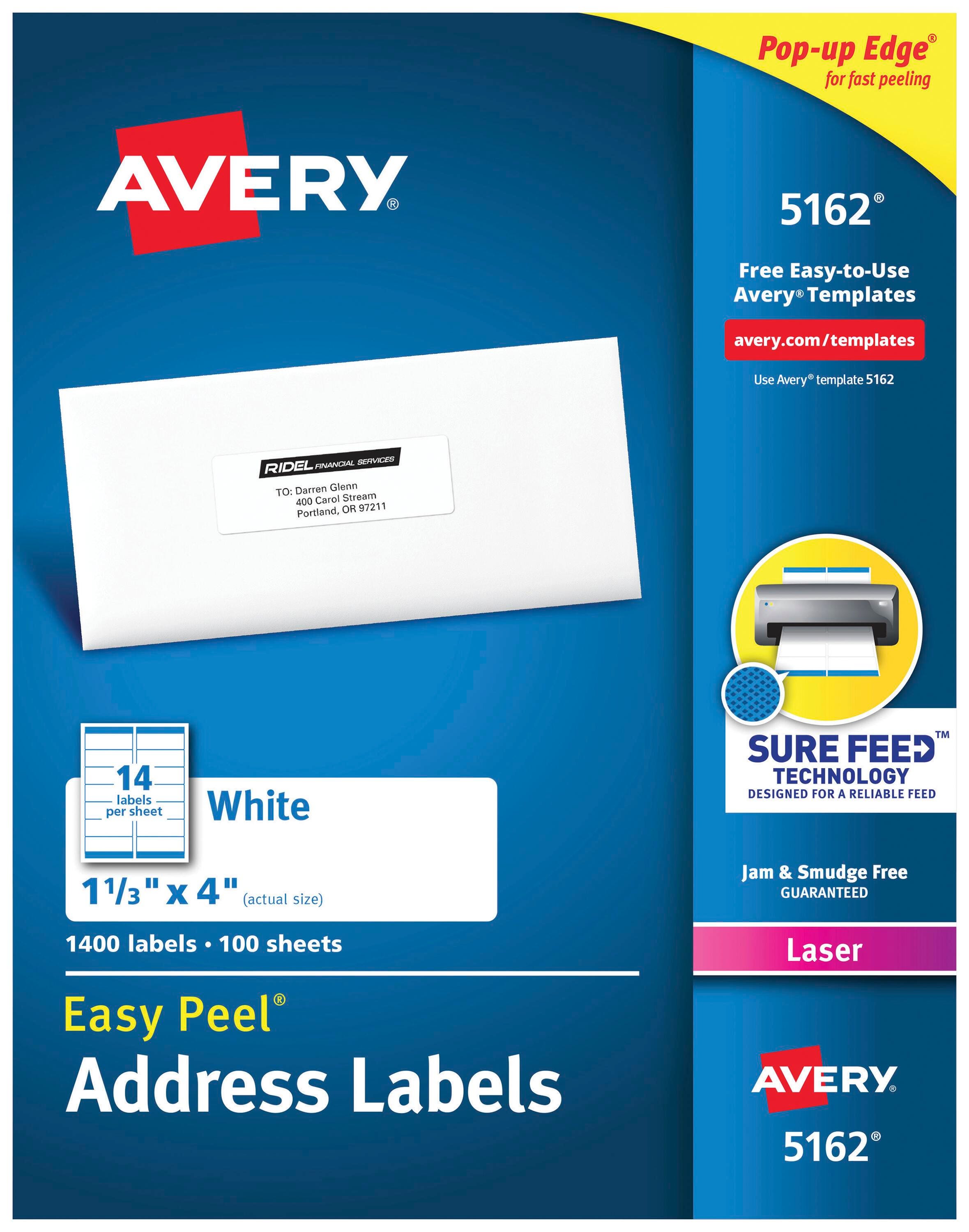 LABEL LASER ADDRESS 1-1/3 X 4 IN PK OF 1400 AVE5162