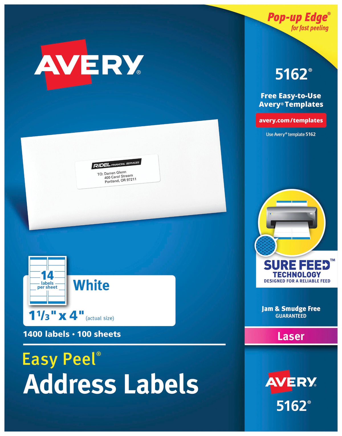LABEL LASER ADDRESS 1-1/3 X 4 IN PK OF 1400 AVE5162