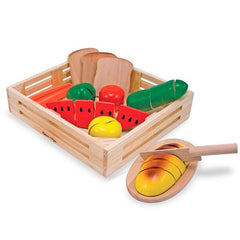 TOY WOOD CUTTING FOOD BOX - SET OF 10