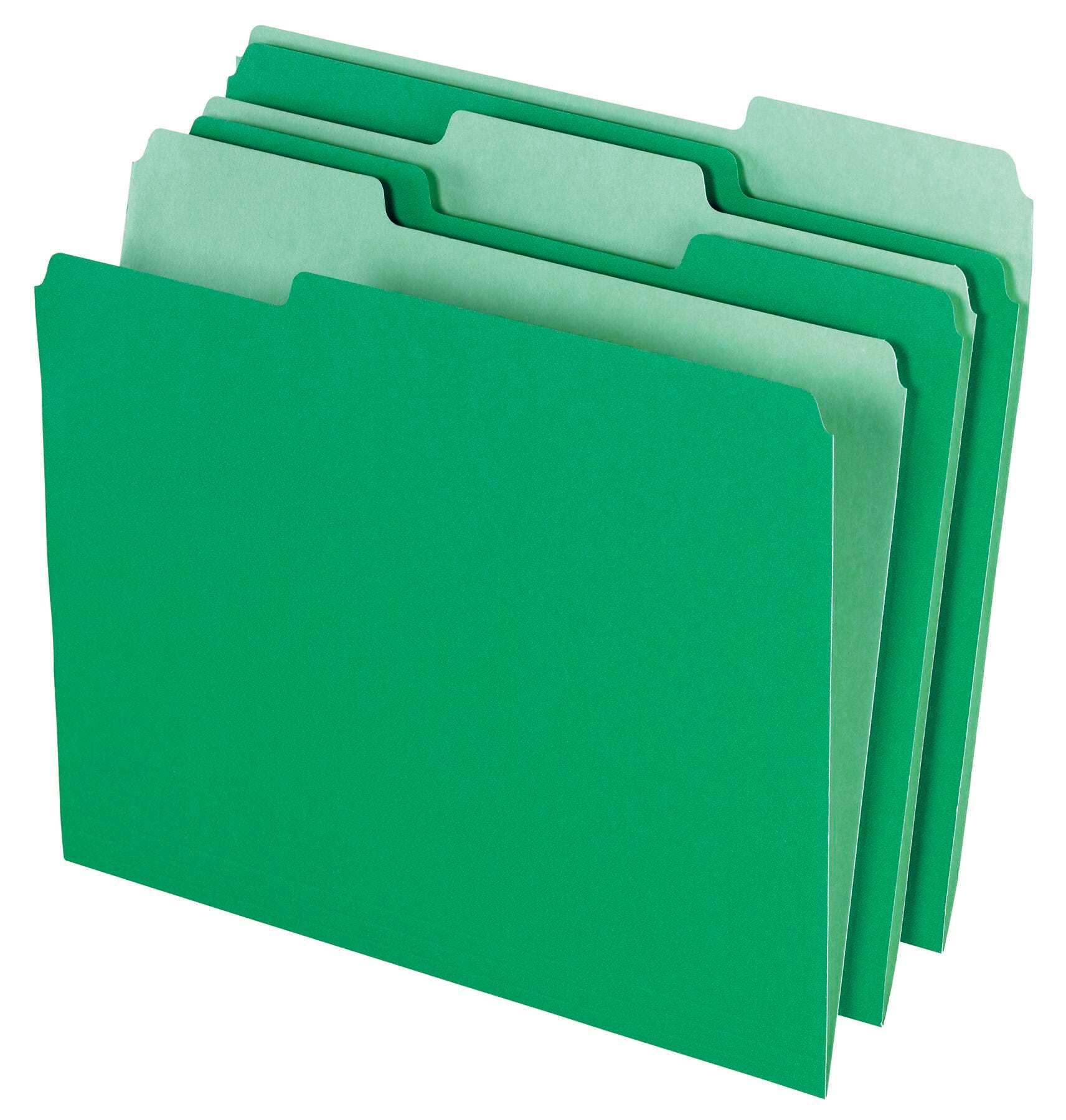 FILE FOLDER TWO-TONE LETTER 1/3 CUT TAB GREEN PACK OF 100