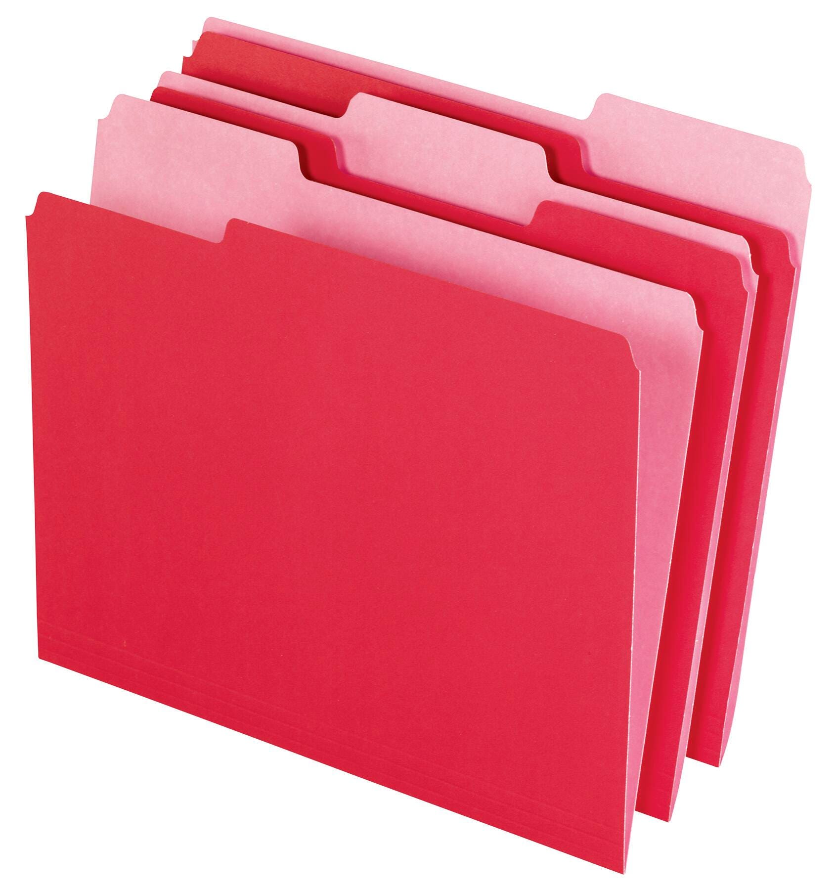 FILE FOLDER TWO-TONE LETTER 1/3 CUT TAB RED PACK OF 100