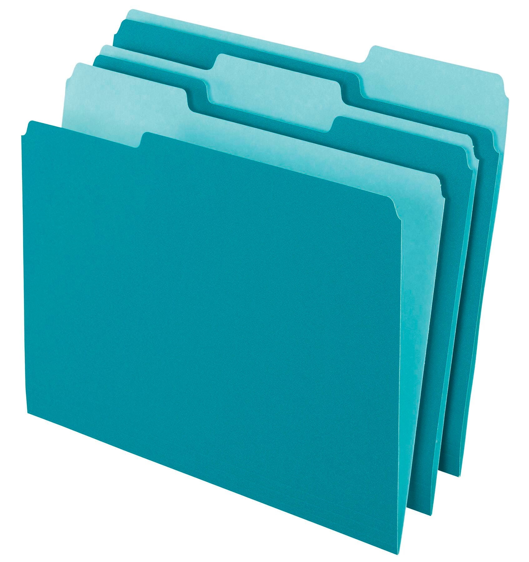 FILE FOLDER TWO-TONE LETTER 1/3 CUT TAB TEAL PACK OF 100