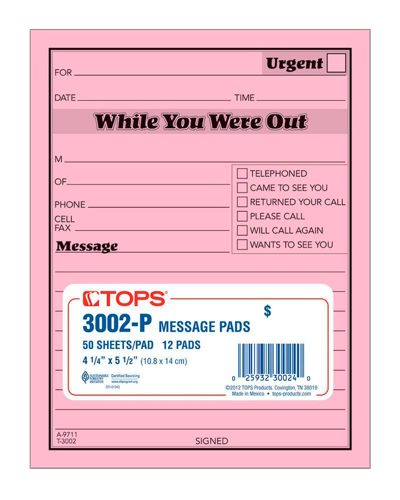 FORM IMPORTANT MESSAGE 50/PAD PACK OF 12